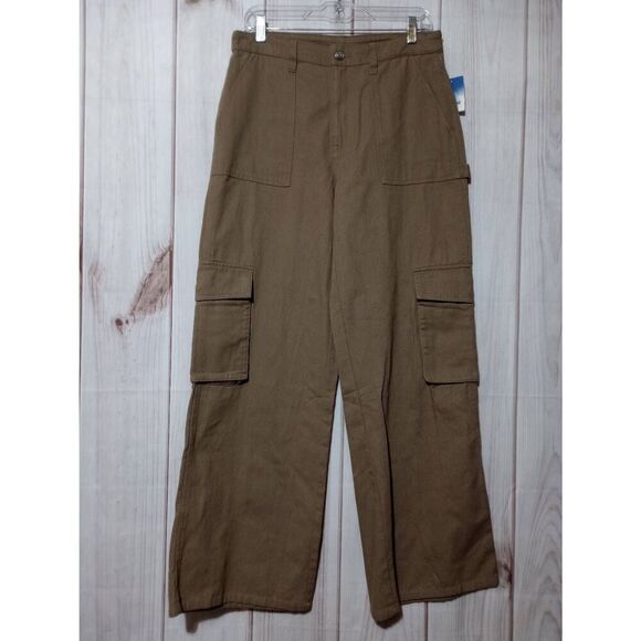 Abound Pants Ladies 29 Tan Khakis Cargo‎ Pocket Wide Leg - Picture 1 of 7